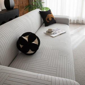 Modern Geometric Jacquard Spandex Slipcover, High Stretch Form Fitting Couch Cover