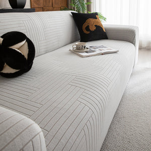 Modern Geometric Jacquard Spandex Slipcover, High Stretch Form Fitting Couch Cover