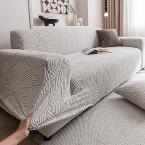 Modern Wavy Jacquard Sofa Slipcover, High Stretch Sofa Cover with 3D Organic Texture