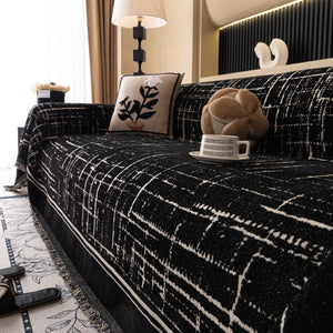 Modern Couch Protector Blanket Woven Chenille Sofa Cover Throw with Artistic Grid