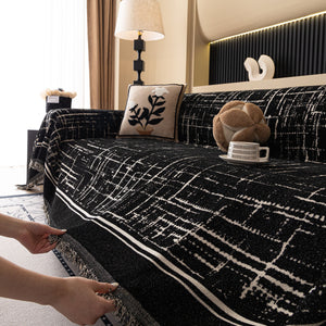 Modern Couch Protector Blanket Woven Chenille Sofa Cover Throw with Artistic Grid