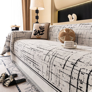 Modern Couch Protector Blanket Woven Chenille Sofa Cover Throw with Artistic Grid