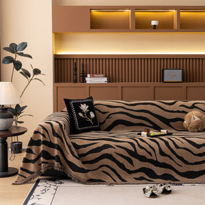 Zebra Striped Chenille Throw Sofa Cover Full-Cover Decorative Furniture Slipcover