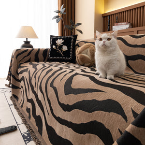 Zebra Striped Chenille Throw Sofa Cover Full-Cover Decorative Furniture Slipcover
