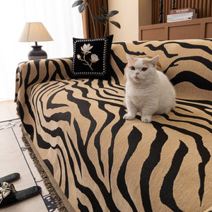 Zebra Striped Chenille Throw Sofa Cover Full-Cover Decorative Furniture Slipcover