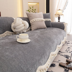 Chenille Sofa Cover Towel – Non-Slip, Washable Pets Couch Protector with Tassels