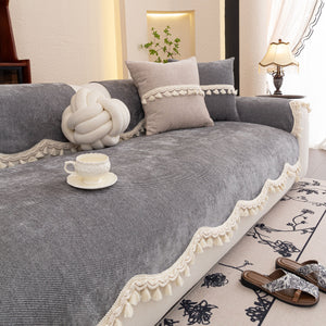 Chenille Sofa Cover Towel – Non-Slip, Washable Pets Couch Protector with Tassels