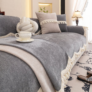 Chenille Sofa Cover Towel – Non-Slip, Washable Pets Couch Protector with Tassels