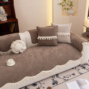 Chenille Sofa Cover Towel – Non-Slip, Washable Pets Couch Protector with Tassels