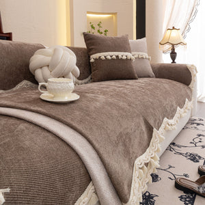 Chenille Sofa Cover Towel – Non-Slip, Washable Pets Couch Protector with Tassels