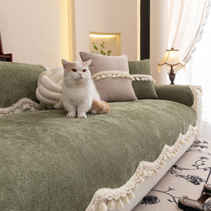Chenille Sofa Cover Towel – Non-Slip, Washable Pets Couch Protector with Tassels
