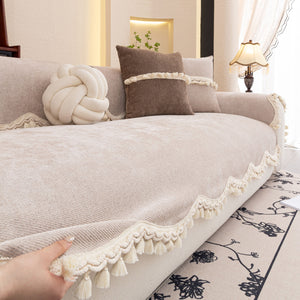 Chenille Sofa Cover Towel – Non-Slip, Washable Pets Couch Protector with Tassels