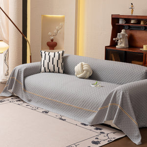 Jacquard Ice Silk Sofa Throw Cover with Gold Trim, Summer Cooling Couch Slipcover
