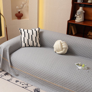Jacquard Ice Silk Sofa Throw Cover with Gold Trim, Summer Cooling Couch Slipcover