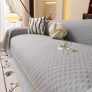 Jacquard Ice Silk Sofa Throw Cover with Gold Trim, Summer Cooling Couch Slipcover