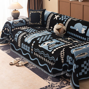 Boho Chic Woven Throw Blanket for Couch, Washable Couch Cover for Pets, Dogs, Cats