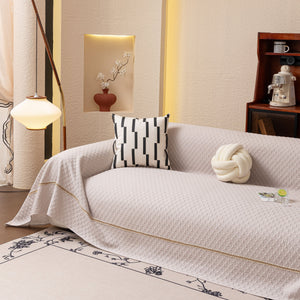 Jacquard Ice Silk Sofa Throw Cover with Gold Trim, Summer Cooling Couch Slipcover