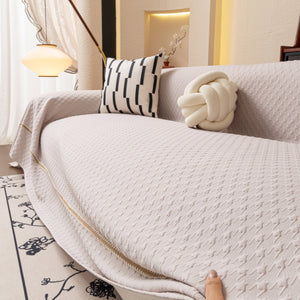 Jacquard Ice Silk Sofa Throw Cover with Gold Trim, Summer Cooling Couch Slipcover