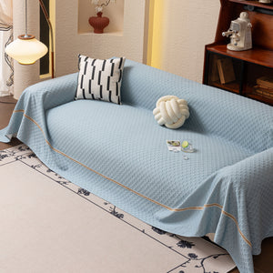 Jacquard Ice Silk Sofa Throw Cover with Gold Trim, Summer Cooling Couch Slipcover