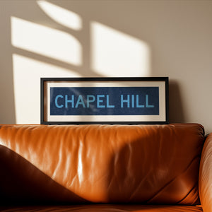 Framed Chapel Hill Blue Bus Scroll