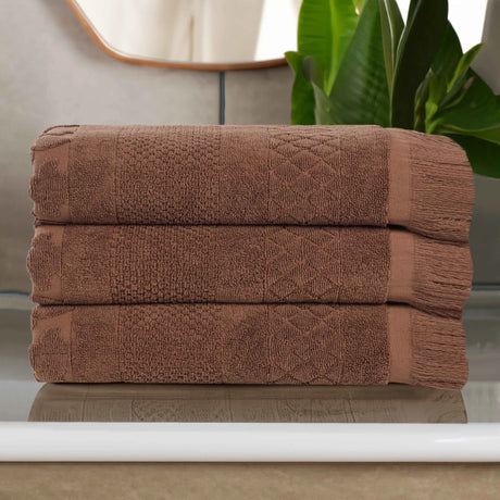 Cotton Geometric Jacquard Absorbent Bath Towel Set of 3 - Bath Towel by Superior Brand