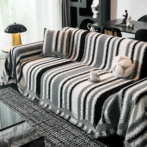 Striped Chenille Sofa Throw Covers, Boho Style Cozy Couch Protector Blanket