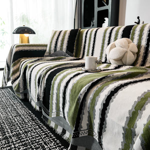 Striped Chenille Sofa Throw Covers, Boho Style Cozy Couch Protector Blanket