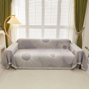 Geometric Radial Striped L-Shape Sofa Cover: Thick, Reversible Furniture Blanket for Kids and Pets