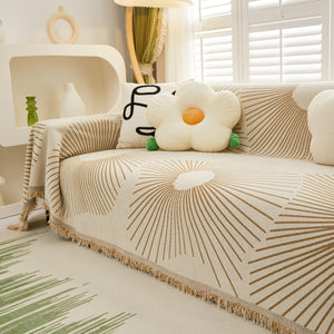 Geometric Radial Striped L-Shape Sofa Cover: Thick, Reversible Furniture Blanket for Kids and Pets