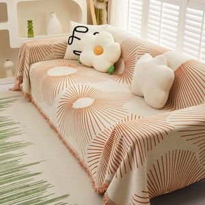 Geometric Radial Striped L-Shape Sofa Cover: Thick, Reversible Furniture Blanket for Kids and Pets