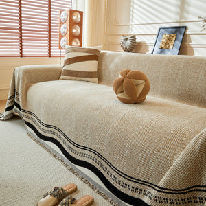 Reversible Herringbone Sofa Cover, 2-in-1 Classic British Throw Blanket for Couch