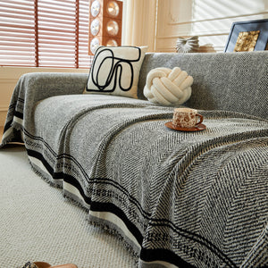 Reversible Herringbone Sofa Cover, 2-in-1 Classic British Throw Blanket for Couch