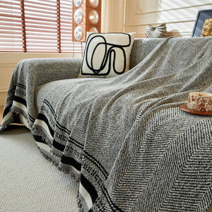 Reversible Herringbone Sofa Cover, 2-in-1 Classic British Throw Blanket for Couch