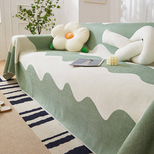 Chenille Minimalist Wavy Sofa Throw Cover, Cozy Blankets for Couch, Machine Washable Couch Protector