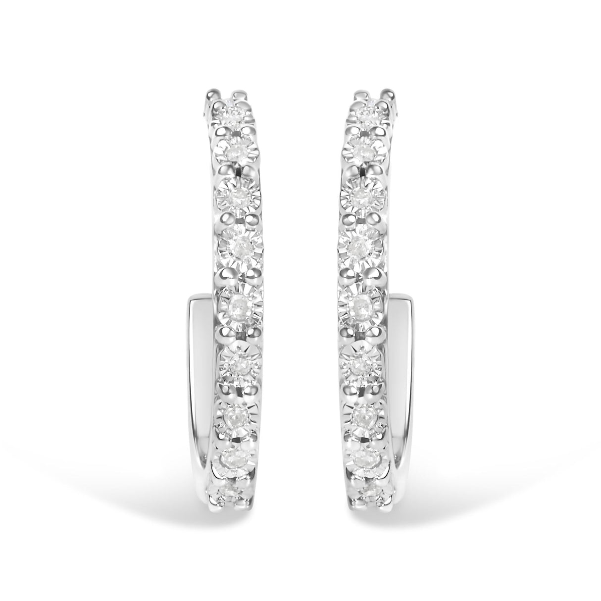 .925 Sterling Silver 1/10 Cttw Diamond Miracle Set J-Hoop Earring (I-J Color, I3 Clarity)