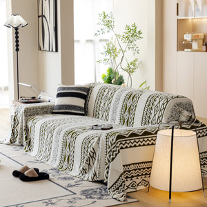 Bohemian Tufted Sofa Cover, Plush Sherpa Throw Blanket with 3D Woven Aztec Stripes
