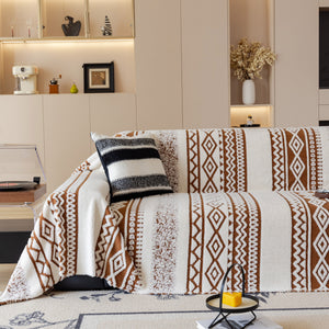 Bohemian Tufted Sofa Cover, Plush Sherpa Throw Blanket with 3D Woven Aztec Stripes
