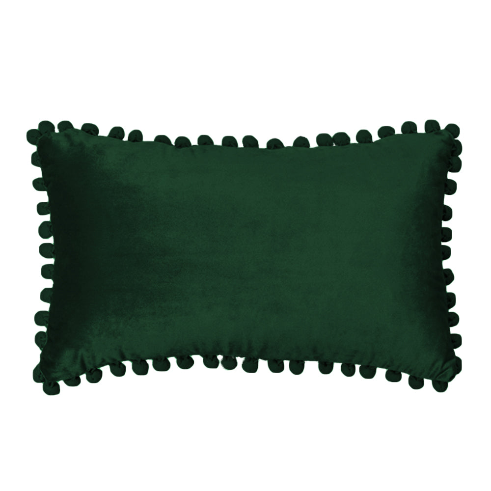 12''x20'' Velvet Pom-Pom lumbar support Throw Pillow | 7 Colors – Soft & Playful Ball Trim Design | Chic Lumbar & Accent Pillow | Insert Included