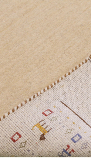 Tribal Border Ivory Design Hand Loomed Wool Area Rug