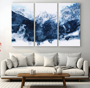 Abstract Blue Mountain Canvas Wall Art – Modern Triptych