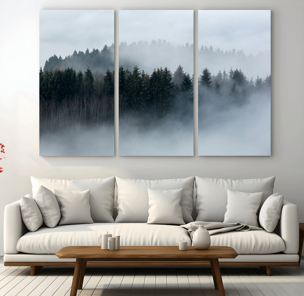 Autumn and Misty Trees in the Forest Wall Art Canvas Print,