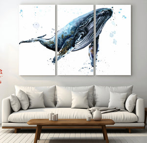 Watercolor Whale Wall Art Canvas Print