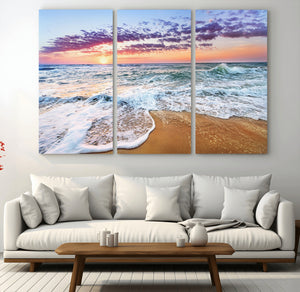 Coastal Sunset Art Beach Canvas Wall Art Print | Ocean Waves