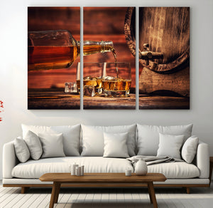 Whiskey and Cigar Canvas Wall Art | 3 Panel Bar Room Decor