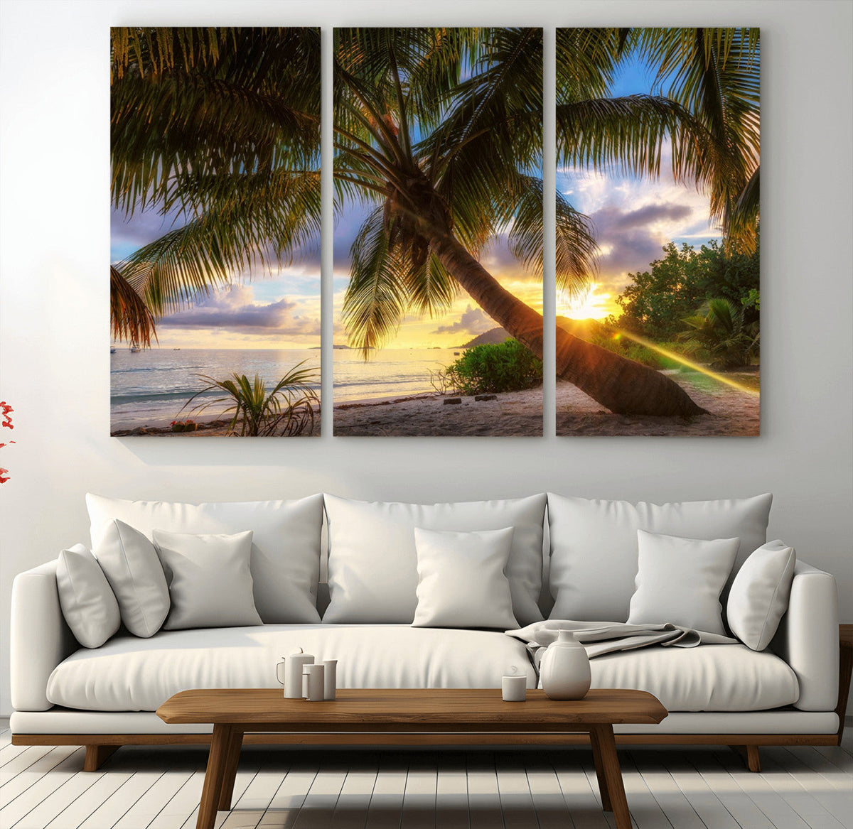 Tropical Island Sunset on the Beach Palms Wall Art Canvas