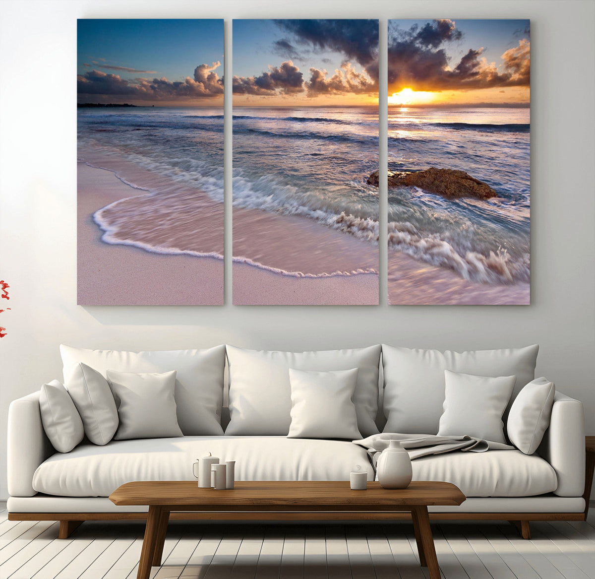 Sea Ocean Sunset Beach Wall Art Canvas Print