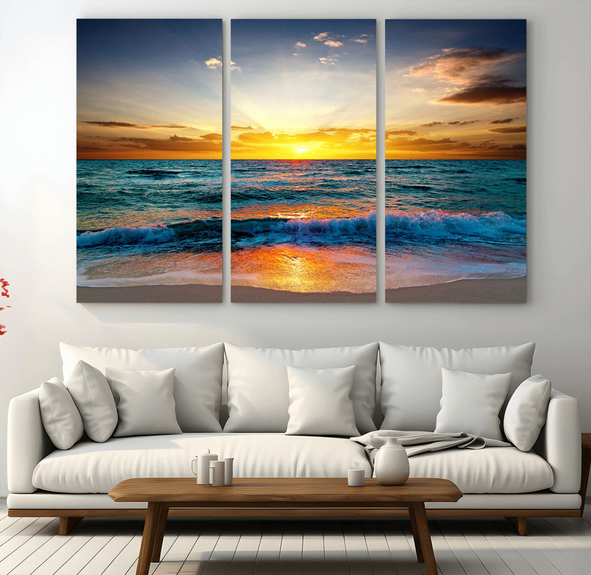 Vibrant Ocean Sunrise Over Golden Beach Waves, Giclee Canvas