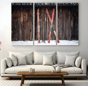 Vintage Ski Gear Canvas Print, Vintage Ski Gear Against