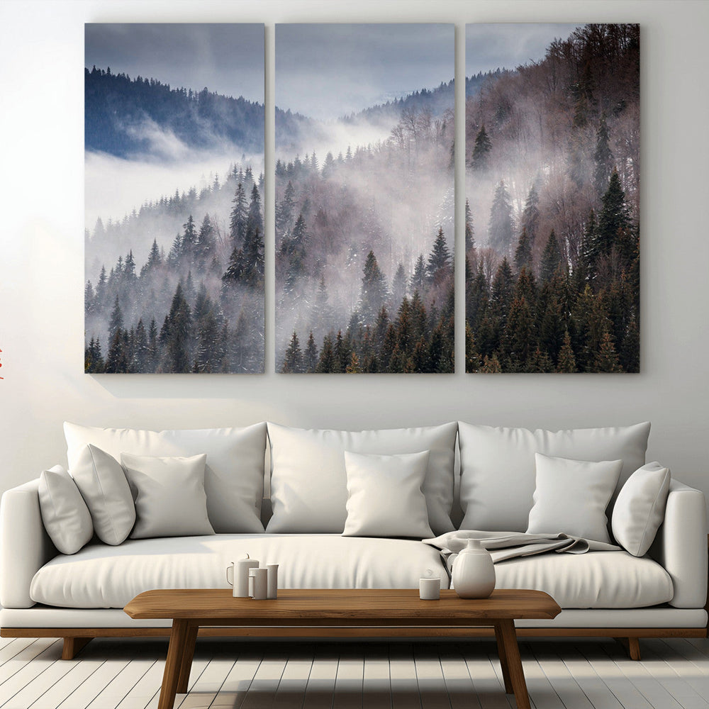 Beautiful Rising Fog in Winter Mountain Landscape- Framed