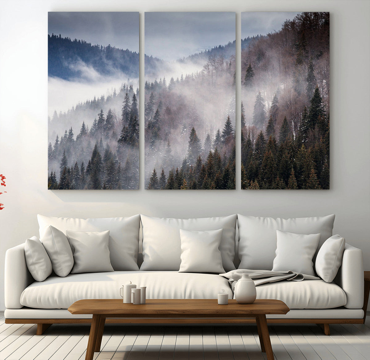 Beautiful Rising Fog in Winter Mountain Landscape- Framed